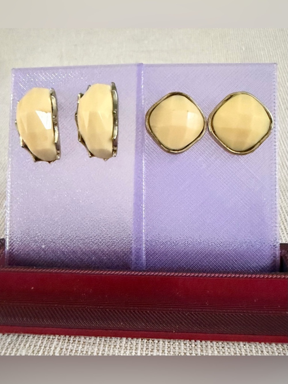 Two Pair Women's Cream Faceted Pierced Earrings - Elegant Neutral Set
